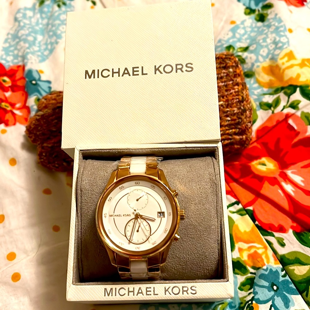 Michael Kors Rose Gold and White Watch